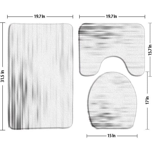 Geometric Stripes Bathroom Mat Non-Slip Three Piece Set Flannel Toilet Cover Lid Cushion Bath Decor U-Shaped Pad Home Door Mat