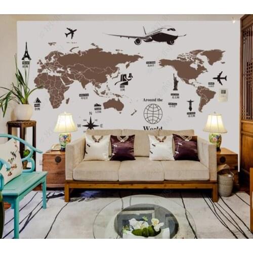 Papel de parede Map airplane cartoon world map childrens room Background Wall 3D wallpaper mural,living room home decor