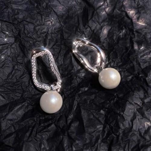 Irregular AB pearl Zircon Earrings inlaid female summer temperament fairy Japanese and Korean style earrings