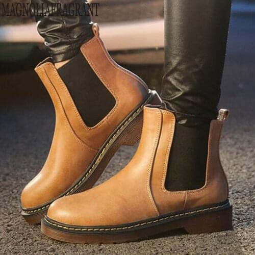 Autumn Women Elastic Band Ankle woman Boots British leisure Womens leather boots Winter Short Plush Boot botines mujer 2019 y19