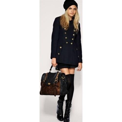 Deep Blue Cotton Blend Coat Double Breasted Army Style Slim Fit Fall/Winter Coat