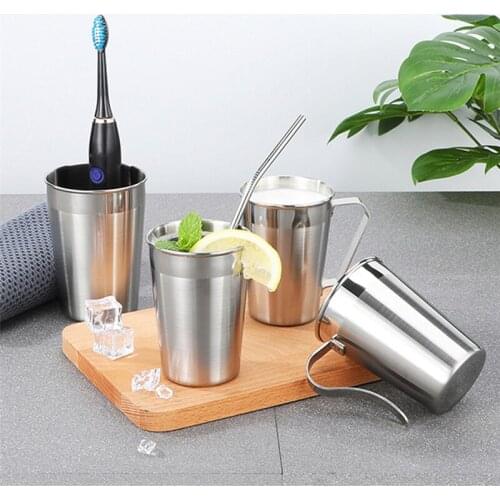 320/450ml Thicken Stainless Steel Beer Mugs with Handle Cold Water Drinks Coffee Tea Cups Office Household Kitchen Drinkware
