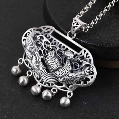 New Real S925 pure silver jewelry retro Thai silver matte necklace pendant for women fashionable peacock tassel woman pendant