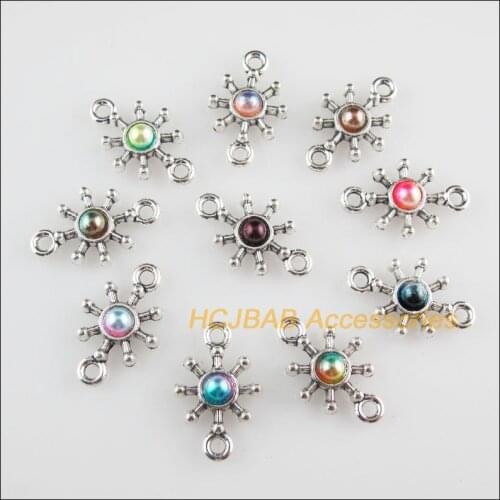 20 New Sun Flower Charms Mixed Acrylic Connectors Tibetan Silver Tone 13.5x21mm