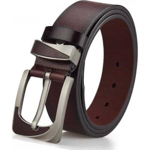Mens Leather High Quality Classic Belt Alloy Pin Buckle Mens Matching Jeans Business Belt Color Dark Brown Color