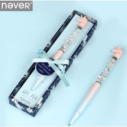 Never Unicorn Shaped 0.7mm Luxury Rollerball Pen Kawaii Ballpoint Pen Kits Office and School Supplies Christmas Gift Stationery
