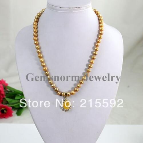 Fabulous Gold Freshwater Pearl Beads Necklace For Women Bridesmaid Jewelry Wedding&Party Jewelry Wholesale Free Shipping FP042