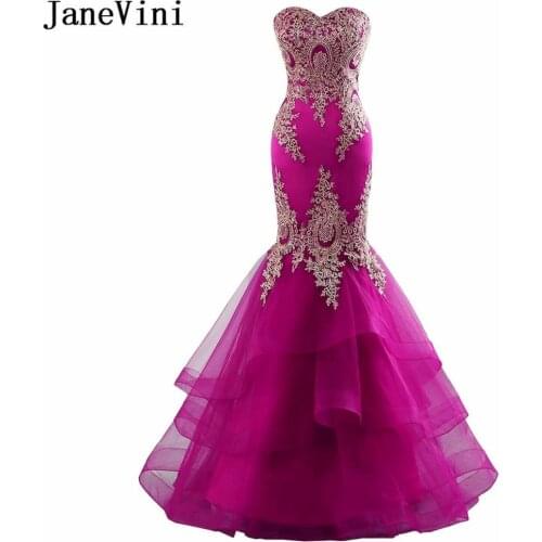 JaneVini Sexy Mermaid Green Bridesmaid Fuchsia Dress With Gold Lace Tulle Long Luxury Royal Blue Prom Dresses Wedding Party Gown