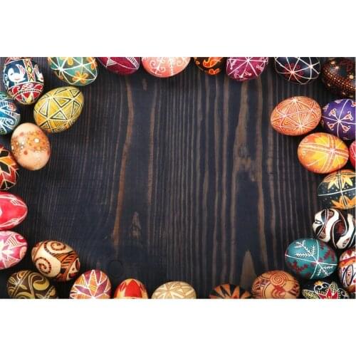 Dark Brown Wooden Board and Color Eggs Photography Background Photo Booth Studio Decor