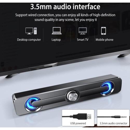 USB Wired Computer Speaker Portable 9D Stereo Sound Subwoofer Bass Soundbar Desktop Sound Bar Music Player Speaker For Laptop