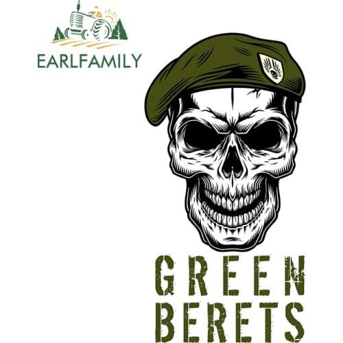 EARLFAMILY 13cm x 7cm for Green Berets Skull Car Stickers Anime Waterproof Decals Vinyl Windshield VAN Decoration Car Styling