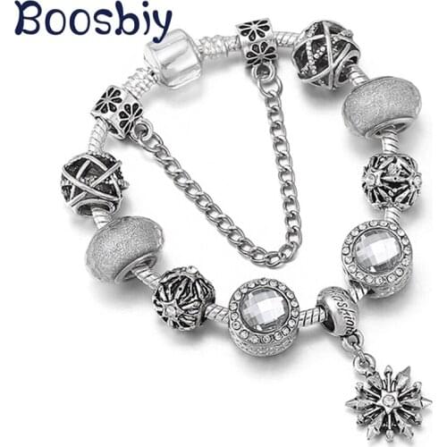 High Quality European Style Charm Bracelet For Women Girls DIY Silver Plated Snake Chain Bracelet Jewelry Gift 2021 New Design