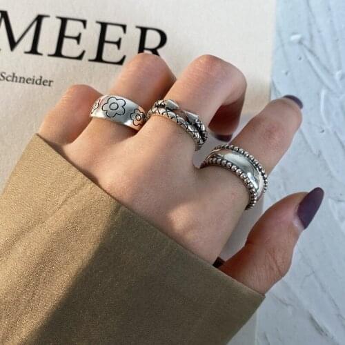 Morivovog 925 Sterling Silver Arrow Bead Flower Rings for Women Vintage Daisy Thick Statement Punk Wide Rings Minimalist Jewelry