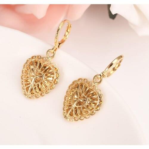 Gold Heart drop Earrings Women/Girl,Love Trendy fashion Jewelry for African kids children wedding bridal girl friend best gift