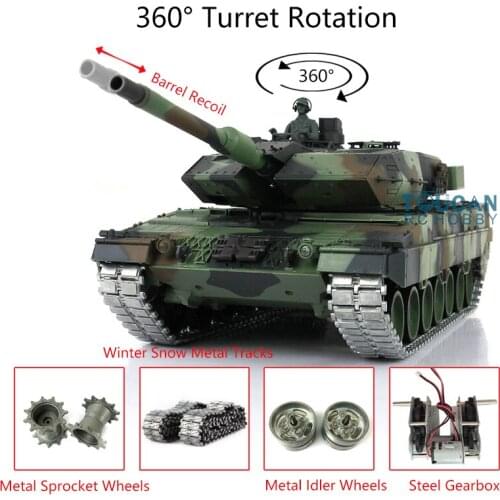 Henglong 1/16 TK7.0 Leopard2A6 RC Tank 3889 360° Turret Barrel Recoil Metal Idler TH17636