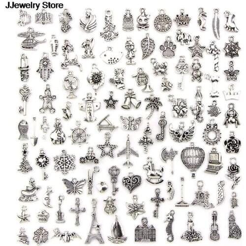 100 Pcs/Set Marine animal Tibetan Silver Mixed Styles Charms Pendants DIY Jewelry for Necklace Bracelet Making Accessaries