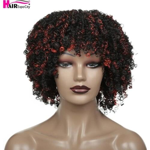 12Inch Afro Kinky Curly Wig With Bangs Synthetic Short Hair Wigs For Black Women Mixed Brown 613 Blond Bug Blue Hair Expo City