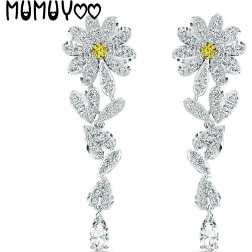 2020 SWA Fashion Jewelry High Quality Charm Flower Daisy Series Long Earrings Daisy Shape Crystal Dangle Earrings For Women