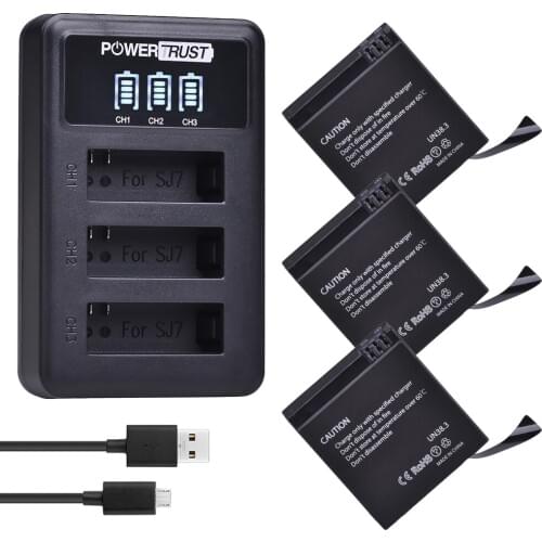 3Pcs 3.8V 1000mAh Original SJCAM SJ7 Star Li-ion Battery + LED 3-Slots USB Battery Charger for sjcam SJ7 Action Camera