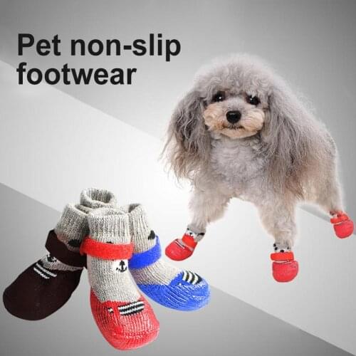 4Pcs/Set Outdoor Indoor Anti-slip Silicone Sole Pet Dog Puppy Cat Boots Socks Accessories