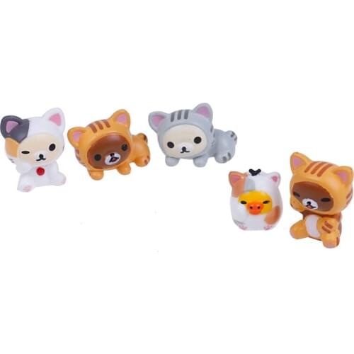 5Pcs/set Cat Rilakkuma Cosplay Mini Cat PVC Action Figures Toys Moss Bonsai Small Landscape Animals Model Decoration Toy