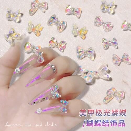 50pcs 8mm Nail Charms Wheel of 24pcs Resin & Rhinestones Nail Art Decoration Bow Aurora Bow Colorful 3-dimensional Butterfly