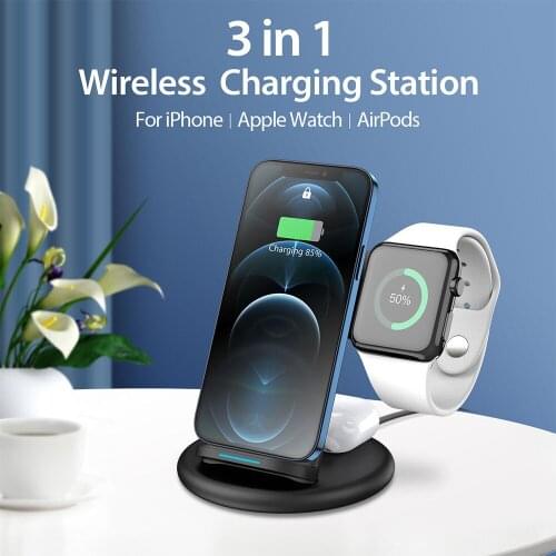 15W Fast Wireless Charger 3 In 1 Qi Charging Dock Station For iPhone 12 11 Pro XS MAX XR X 8 Apple Watch SE 6 5 4 3 AirPods Pro