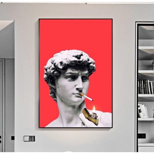 David Smoking Sculpture Funny Art of Canvas Posters And Prints Abstract David Canvas Paintings on the Wall Art Pictures Cuadros