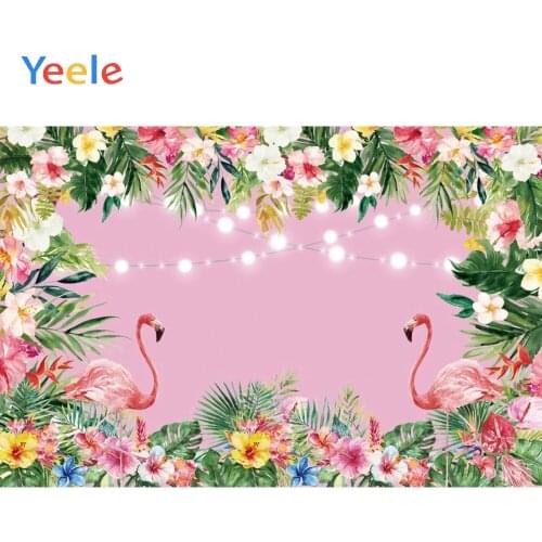 Flamingo Baby Pink Flower Leaves Newborn Baby Girl birthday Backdrop Photography Custom Photographic Background For Photo Studio