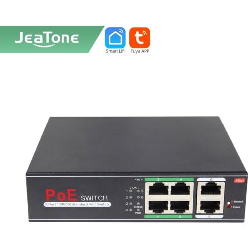 Jeatone Tuya 48V 6-port 10/100/M Network POE Switch Ethernet IEEE 802.3af/at Suitable for IP camera/Wireless AP/CCTV camera 250m