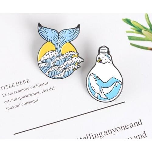 Whale Spindrift Summer Holiday Ocean jewelry Blue Sea wave Bulb brooch Men women clothing backpack bag accessories Pins For Gift