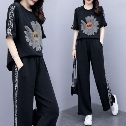 2 Piece Set Tracksuit Women Print Two Piece Set short sleeve Top And Pants Femme Clothes Elastic Waist Set Lounge Wear