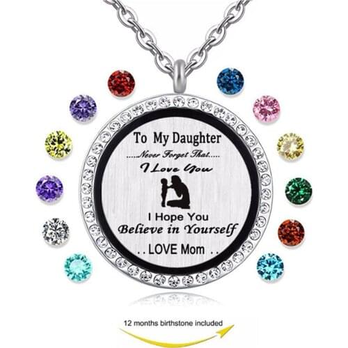 "To my daughter..." magnetic floating locket Jewelry,Mom for daughters gift, birthstones charm pendant necklace jewelry