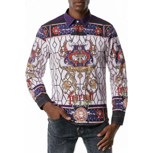 Autumn New European Palace Style Printed Long Sleeve Shirt Fashion Casual Shirts for Men Loose Vintage Shirt Men 2020