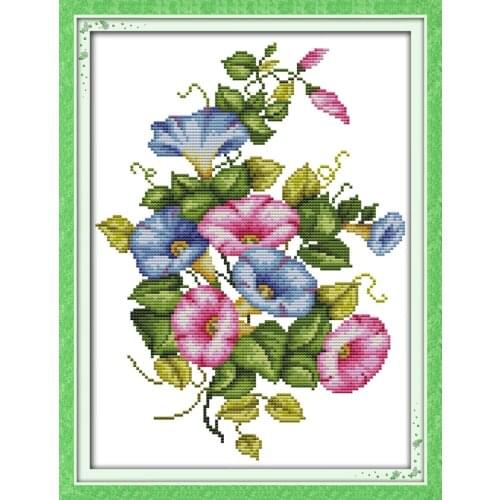 Morning Glory Cotton Canvas Arts Sewing Cross Stitch Kit 100% Printed Embroidery DIY Handmade Needlework Wall Home Decor