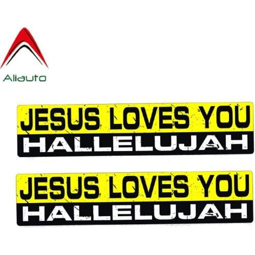 Aliauto 2 X Personality Car Sticker Jesus Loves You Hallelujah Accessories Waterproof PVC Decal for Motorcycle Opel Vw,20cm*4cm
