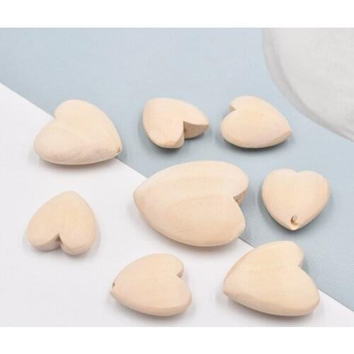 20-40MM Unfinished Wood Hearts Beads with Holes Eco-Friendly Wooden Handing Materials DIY Beading Craft Accessories