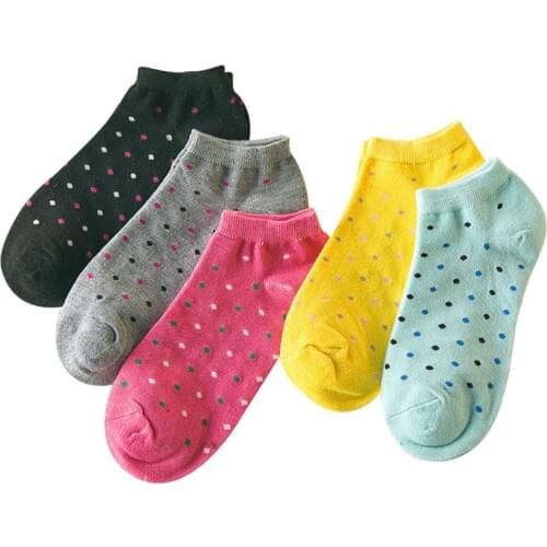5 Pairs Women Low Cut Ankle Sock Candy Color Dots Love Hearts Funny Girls Socks Spring Autumn Breathable Cotton Ladies Sock Meia