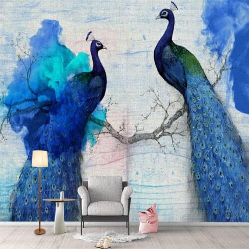 Wallpapers YOUMAN 3 d Wall Murals Blue Wallpaper Wall Pictures Custom Living Room Decor Luxury Animal Wallpaper Peacock Mural