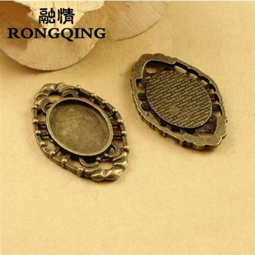 RONGQING 18*13MM Oval Connectors 50pcs/lot Hollow Frames Cabochon Base Settings for Jewelry Making