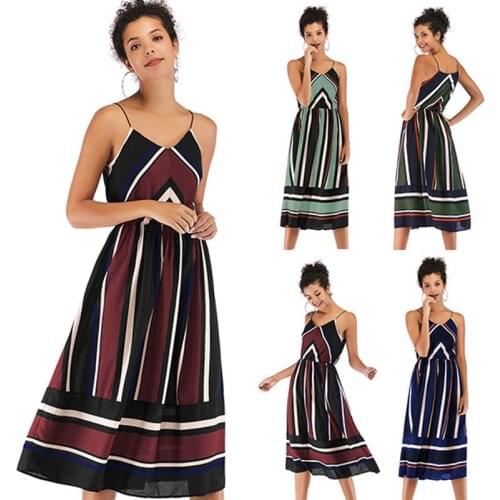 New trend summer European and American mid-length sexy strapless bottoming striped backless elastic strap dress women