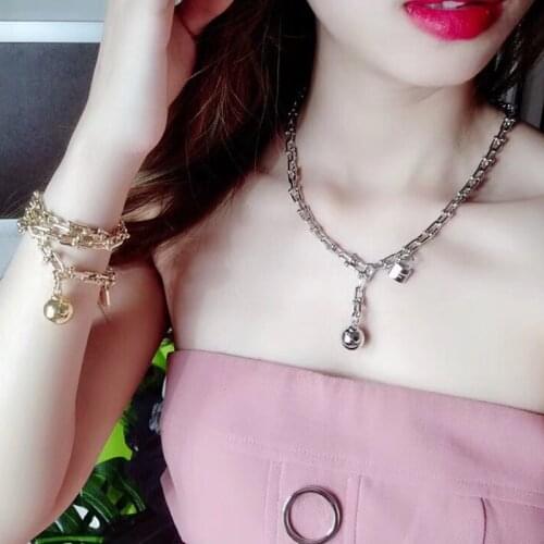 925 Sterling Silver Lucky round Ball Pendants fashion gold ball cool lock pendant Big Link Chain necklace hip hop punk jewelry