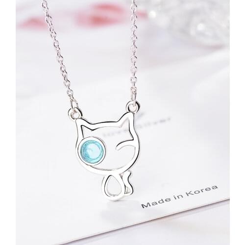 Cat Crystal Pendants And Necklaces For Women 925 Sterling Silver Female Wedding Party Luxury Jewelry Gifts Free Shipping GaaBou