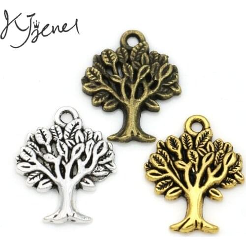 KJjewel Antique Silver Plated Tree of Life Charms Pendants for Jewelry Making Bracelet DIY Craft Charm Handmade 22x17mm