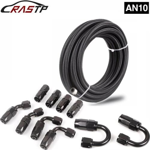 RASTP 6M Universal Braided Oil Fuel Pipe Fitting Kit Stainless Steel Hose Universal Nylon Braided CPE Joint HR018-AN10
