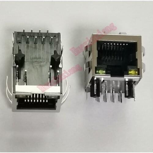 20pcs/Lot Shield RJ45 8P8C Jack Connector With LED and Shrapnel PCB Mount Network Internet Modular 21mm