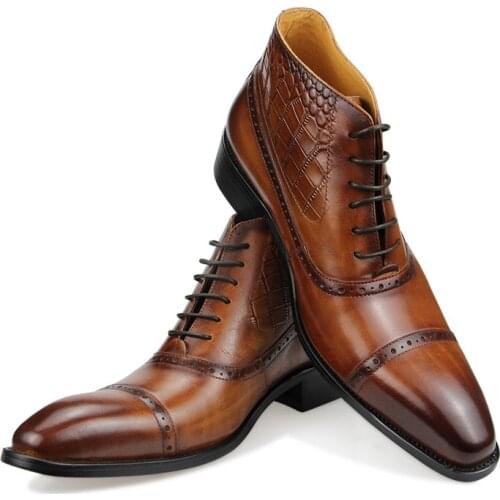 Autumn and Winter Luxury Mens Ankle Boots Genuine Leather Fashion Wedding Dress Office Pointed Toe Lace-up Shoes Adult Men Boots