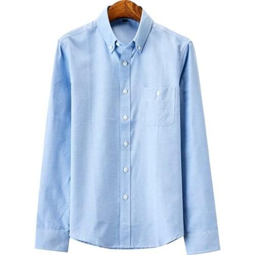 2021 Spring Autumn Men Solid Long Sleeve Shirts 5 Colors White Blue Smart Casual Male Dress Shirt Oxford Loose Clothing M-5XL
