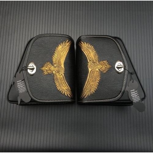 For Honda Yamaha Suzuki Harley Sportster XL 883 Black PU Leather Saddle Bag Motorcycle Luggage Eagle Left Right Side Saddle Bag