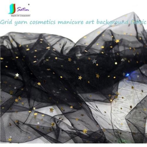 Wholesale Mesh Yarn Fabric Dreamy Star Moon Sequins Fabric Window Screen Cosmetics Nail Background Decorative Fabric A0060F